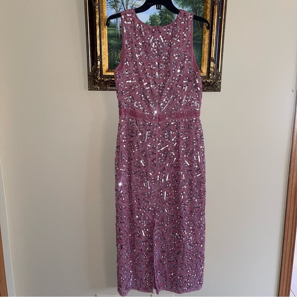 Mac Duggal Geometric Patterned Sequin Midi Cocktail Dress - Picture 8 of 8